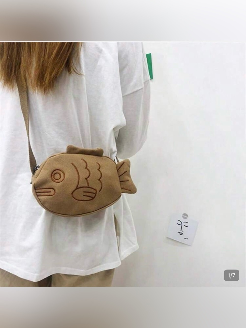 Cute Canvas Massager Bag Korean Style  Embroidery Creative Cartoon Ugly Fish